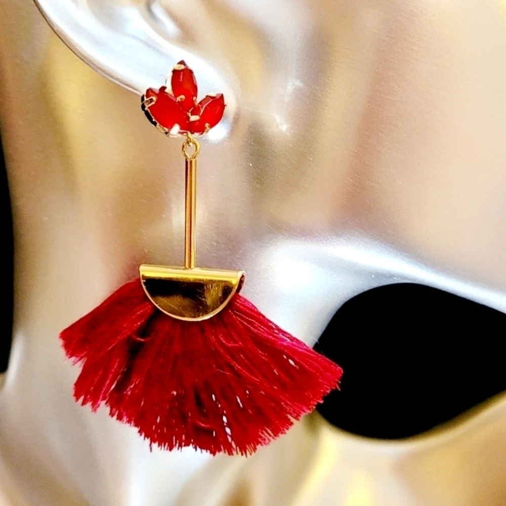 CHA CHA RUBY RED ART DECO SILK TASSEL EARRINGS